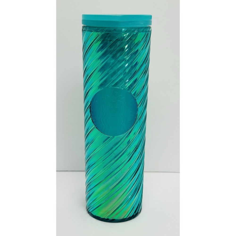 Starbucks 2022 Holiday Green Iridescent Spiral Ribbed Tumbler 16oz Twist Top